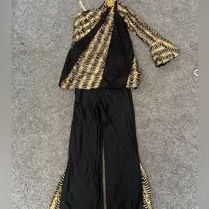 black and gold “disco” dance costume
